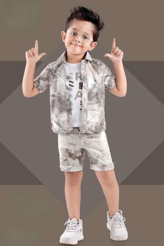 Olive Green Printed Shirt and Shorts Co-ord Set for Boys - Lagorii Kids
