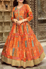 Orange Printed Ethnic Gown for Girls. - Lagorii Kids