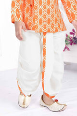 Orange Printed Kurta Dhoti Set For Boys - Lagorii Kids