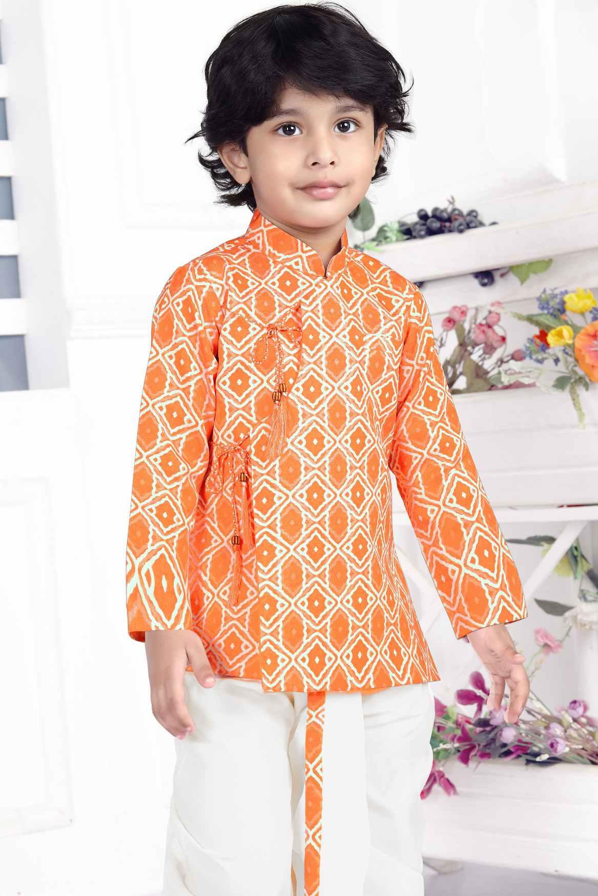 Orange Printed Kurta Dhoti Set For Boys - Lagorii Kids
