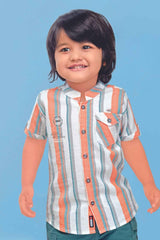 Orange Striped Shirt And Blue Shorts Set For Boys - Lagorii Kids