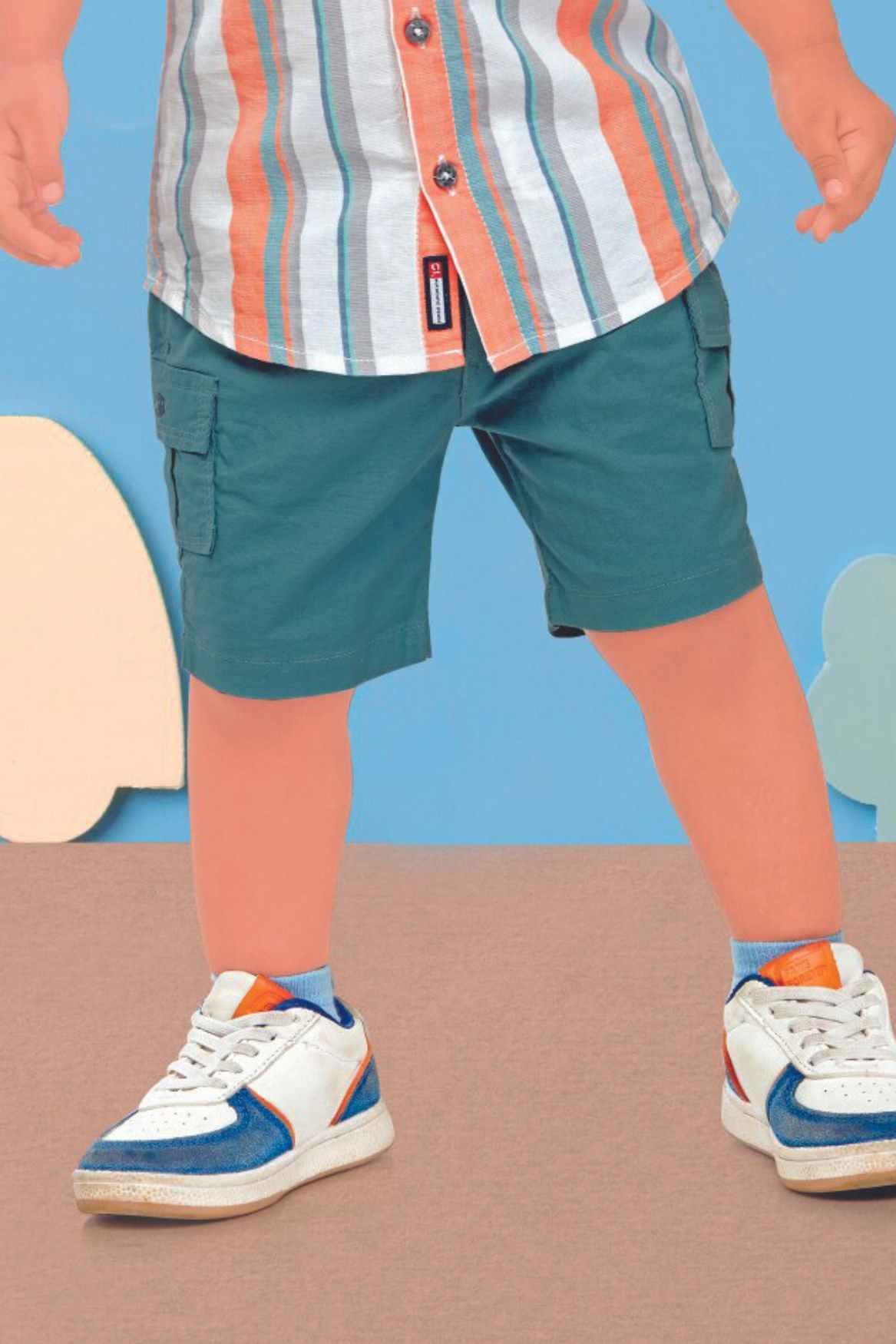 Orange Striped Shirt And Blue Shorts Set For Boys - Lagorii Kids