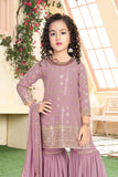 Pale pink color golden embroidered ethnic wear Sharara suit for girls. - Lagorii Kids