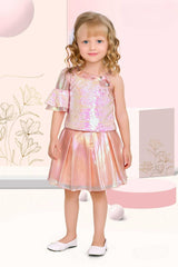 Party Wear Peach Top With Shimmer Skirt For Girls - Lagorii Kids