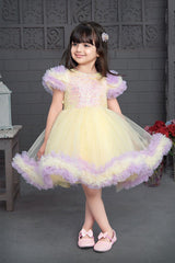 Pastel Harmony: Yellow and Lavender Ruffle Frock for Kids. - Lagorii Kids
