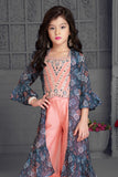 Peach and Grey Palazzo Set With Mirrorwork For Girls - Lagorii Kids
