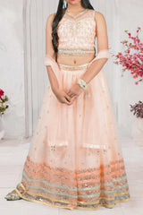 Peach Embroidered Lehenga Choli Set with Dupatta - Lagorii Kids