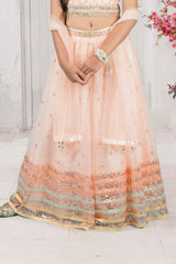 Peach Embroidered Lehenga Choli Set with Dupatta - Lagorii Kids