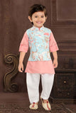 Peach kurta with colourful coat set - Lagorii Kids