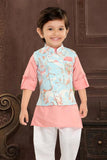 Peach kurta with colourful coat set - Lagorii Kids