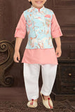 Peach kurta with colourful coat set - Lagorii Kids