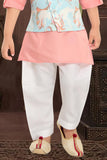 Peach kurta with colourful coat set - Lagorii Kids