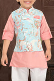 Peach kurta with colourful coat set - Lagorii Kids