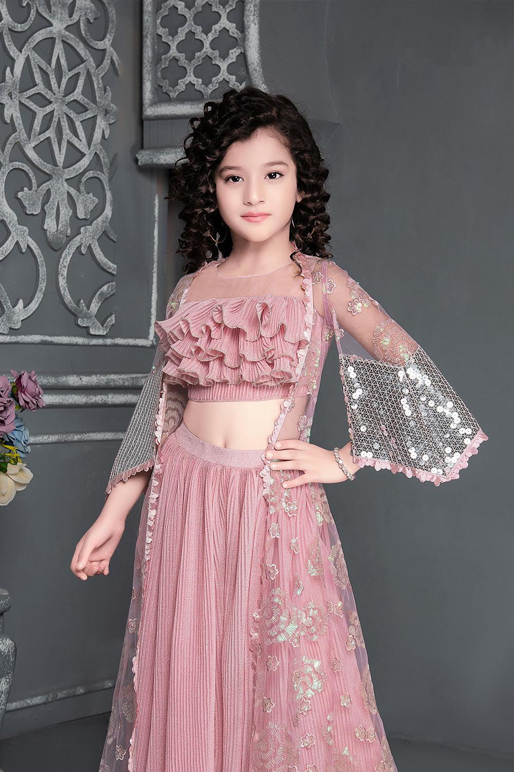 Peach shimmer party wear Co-Ord set for girls. - Lagorii Kids