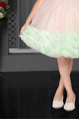Pink and Green Ruffle Frock With Floral Embellishment For Girls - Lagorii Kids