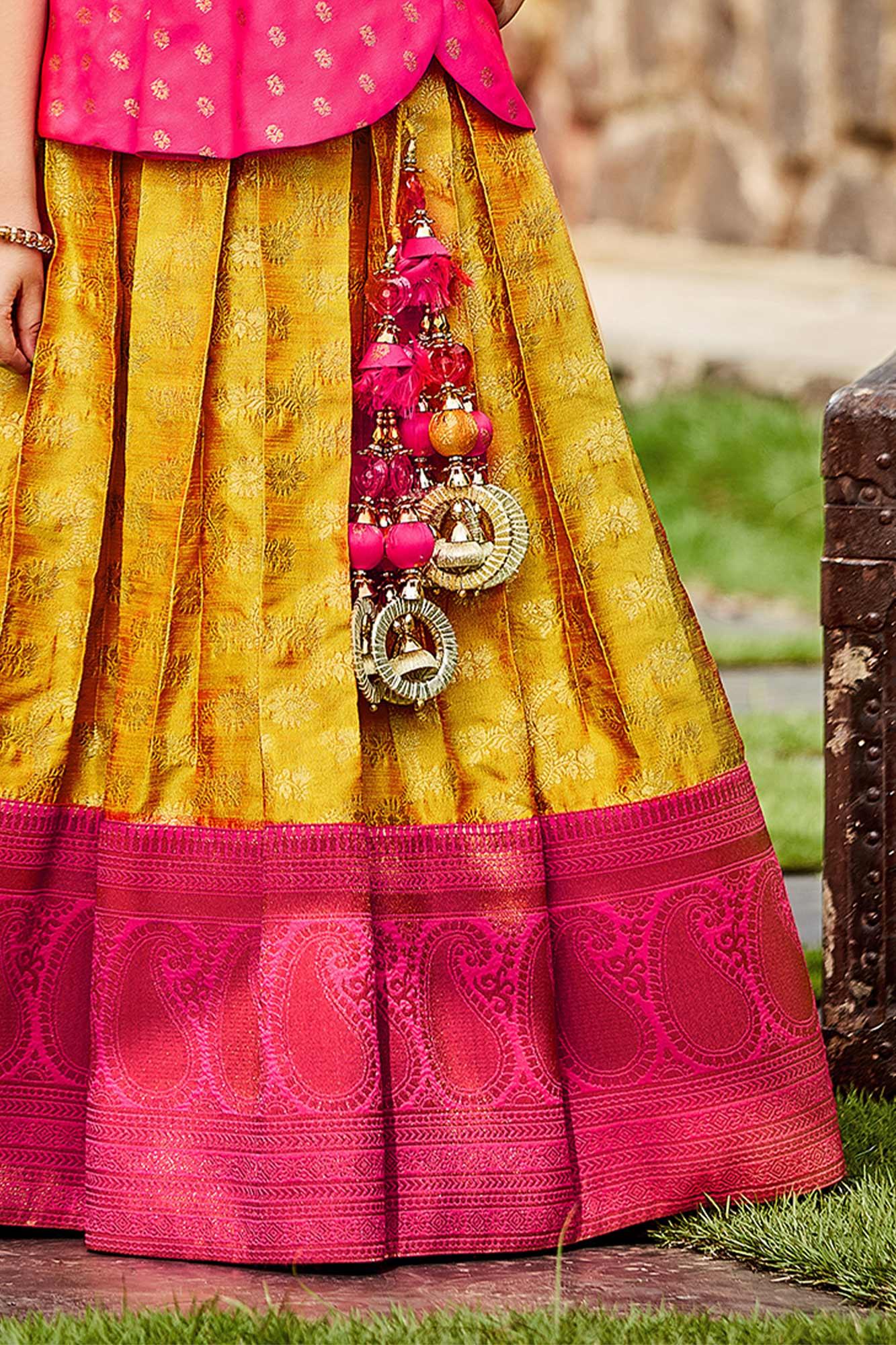 Yellow and Pink Jaipuri Lehenga Set - Rana's by Kshitija