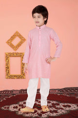 Pink Chikankari Cotton Kurta Set for Boys - Lagorii Kids