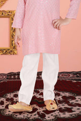 Pink Chikankari Cotton Kurta Set for Boys - Lagorii Kids