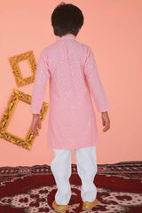 Pink Chikankari Cotton Kurta Set for Boys - Lagorii Kids