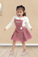 Pink Dungaree Set With White Top For Girls - Lagorii Kids
