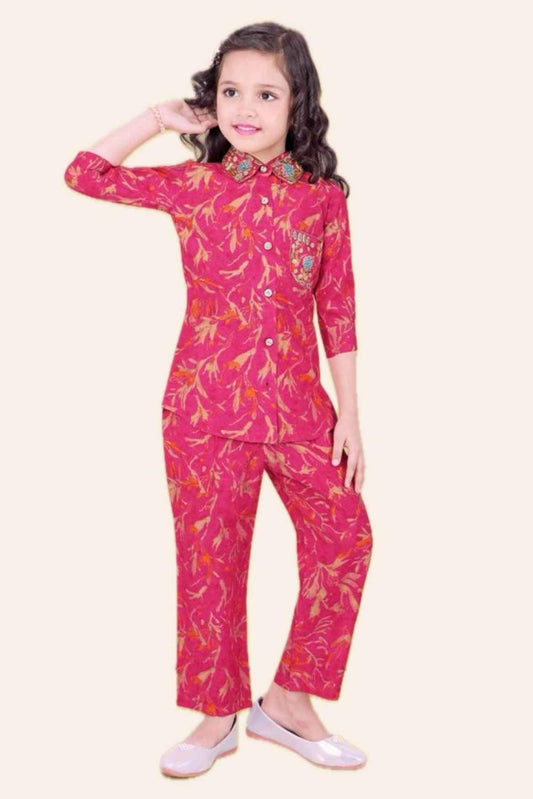 Pink Floral Printed Co-ord Set For Girls - Lagorii Kids