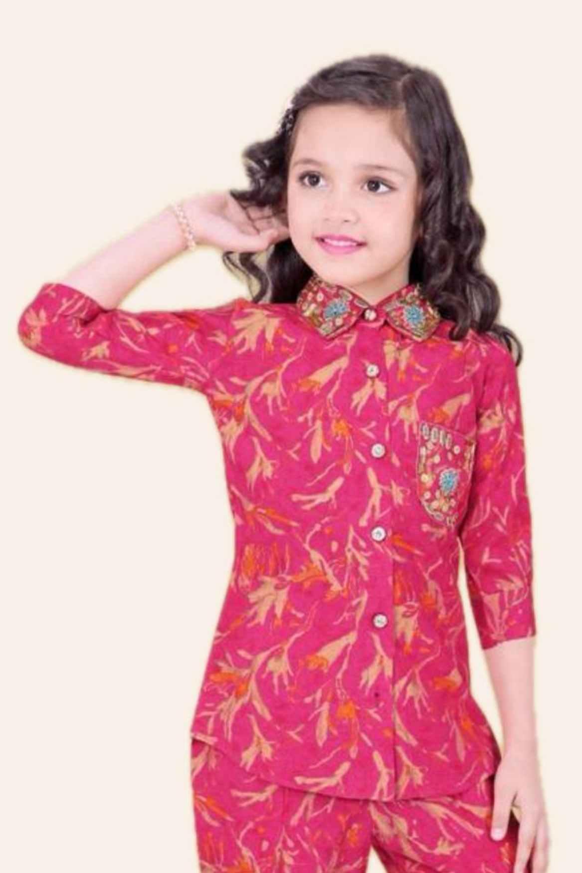 Pink Floral Printed Co-ord Set For Girls - Lagorii Kids