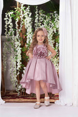 Pink Frock With Floral Embellishment For Girls - Lagorii Kids
