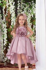 Pink Frock With Floral Embellishment For Girls - Lagorii Kids