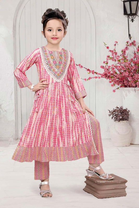 Baby Pink Embroidered Faux Georgette Kurti - ANIIQ - 2373217
