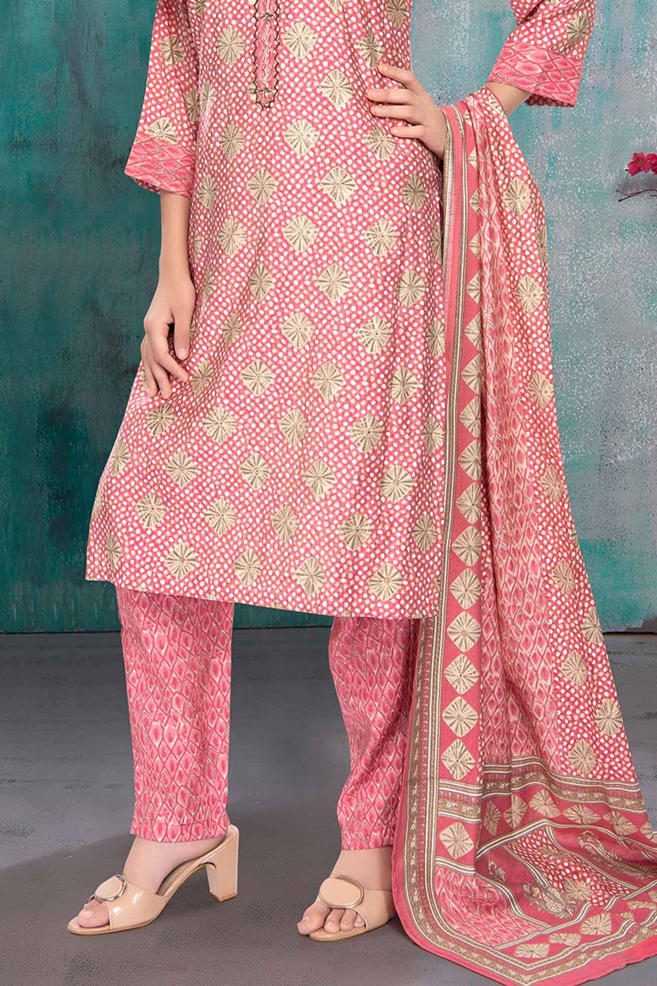 Festive Zari Embroidered Kurta with Banarasi Dupatta - Rani Pink – FASHOR