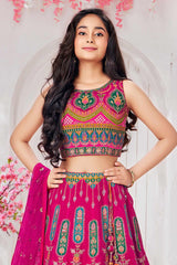 Pink Lehenga Choli Set With Elegant Embroidery Work For Girls - Lagorii Kids