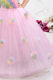 Pink Net Gown With Rainbow Pattern Ruffle Design For Girls - Lagorii Kids