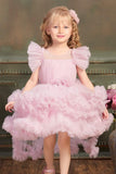 Baby Pink Netted Tailback Frock for Girls. - Lagorii Kids