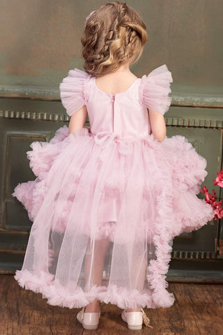 Baby Pink Netted Tailback Frock for Girls. - Lagorii Kids