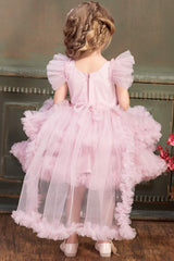 Baby Pink Netted Tailback Frock for Girls. - Lagorii Kids