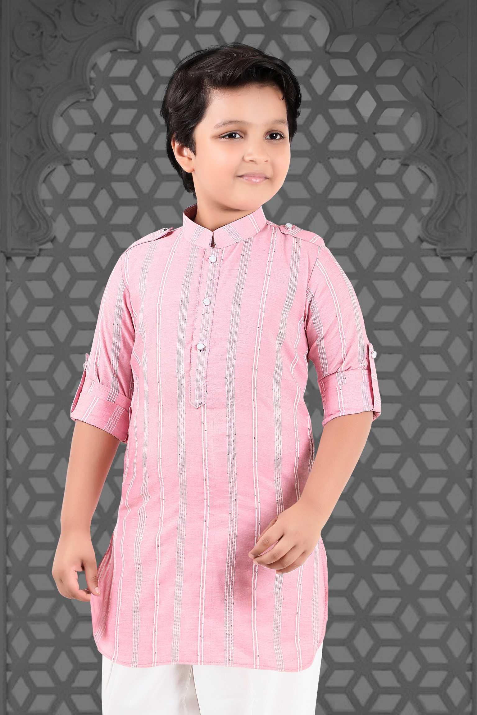 Pink Pathani Set With White Pant For Boys - Lagorii Kids