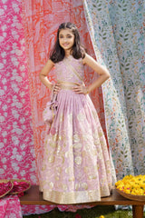 Pink Printed Ghagra-Choli Set With Elegant Work For Girls - Lagorii Kids
