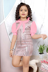 Pink Sequin Fit Dress for Girls - Lagorii Kids