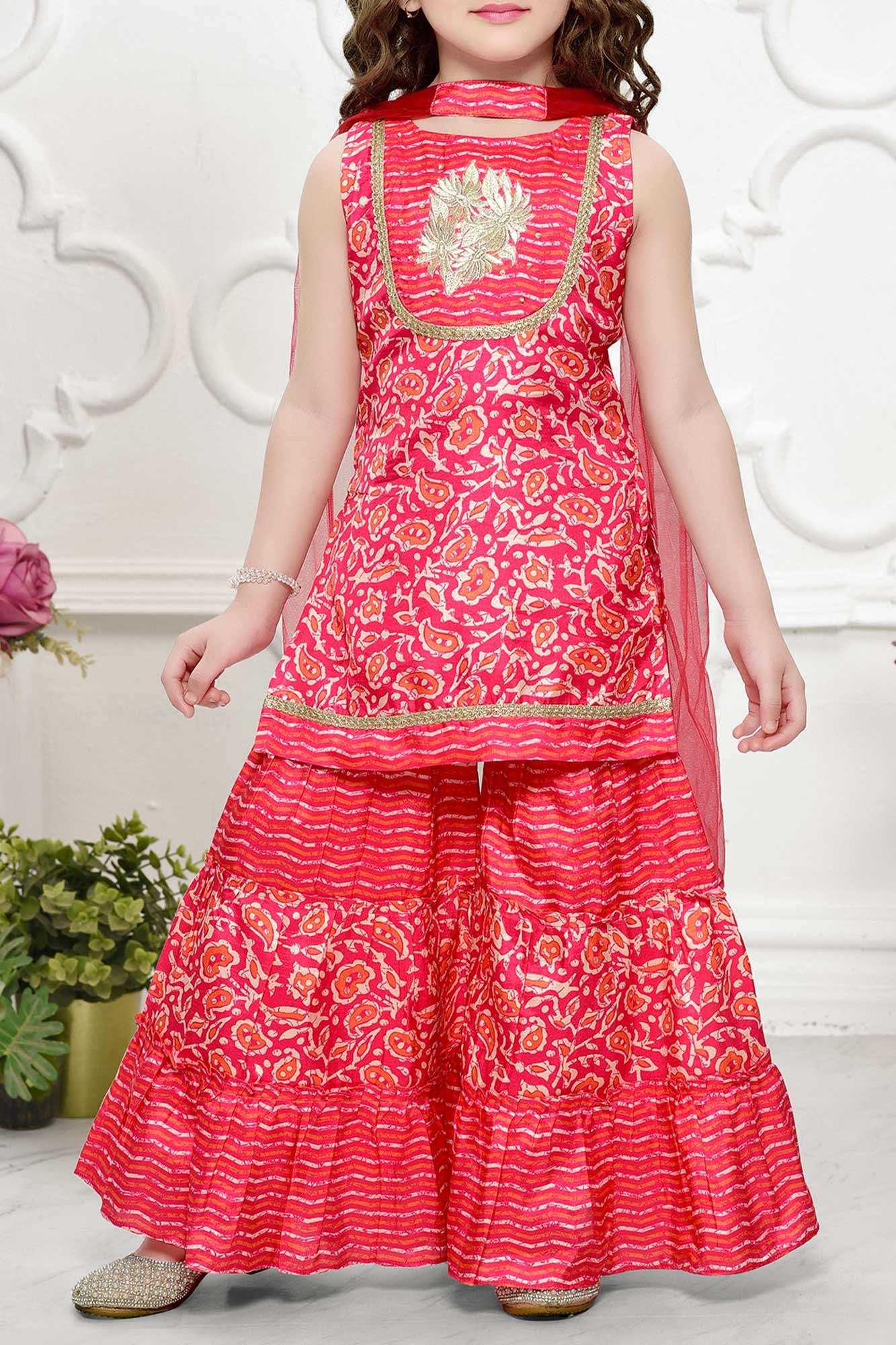 Pink Sharara Set with Dupatta - Lagorii Kids