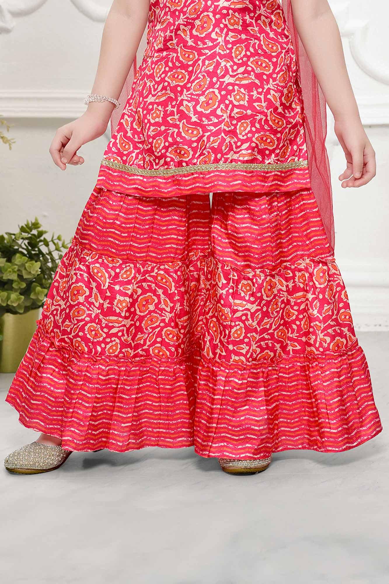 Pink Sharara Set with Dupatta - Lagorii Kids