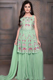 Pista Green Sharara Set With Floral Embroidery Work For Girls - Lagorii Kids