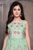 Pista Green Sharara Set With Floral Embroidery Work For Girls - Lagorii Kids