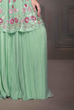 Pista Green Sharara Set With Floral Embroidery Work For Girls - Lagorii Kids