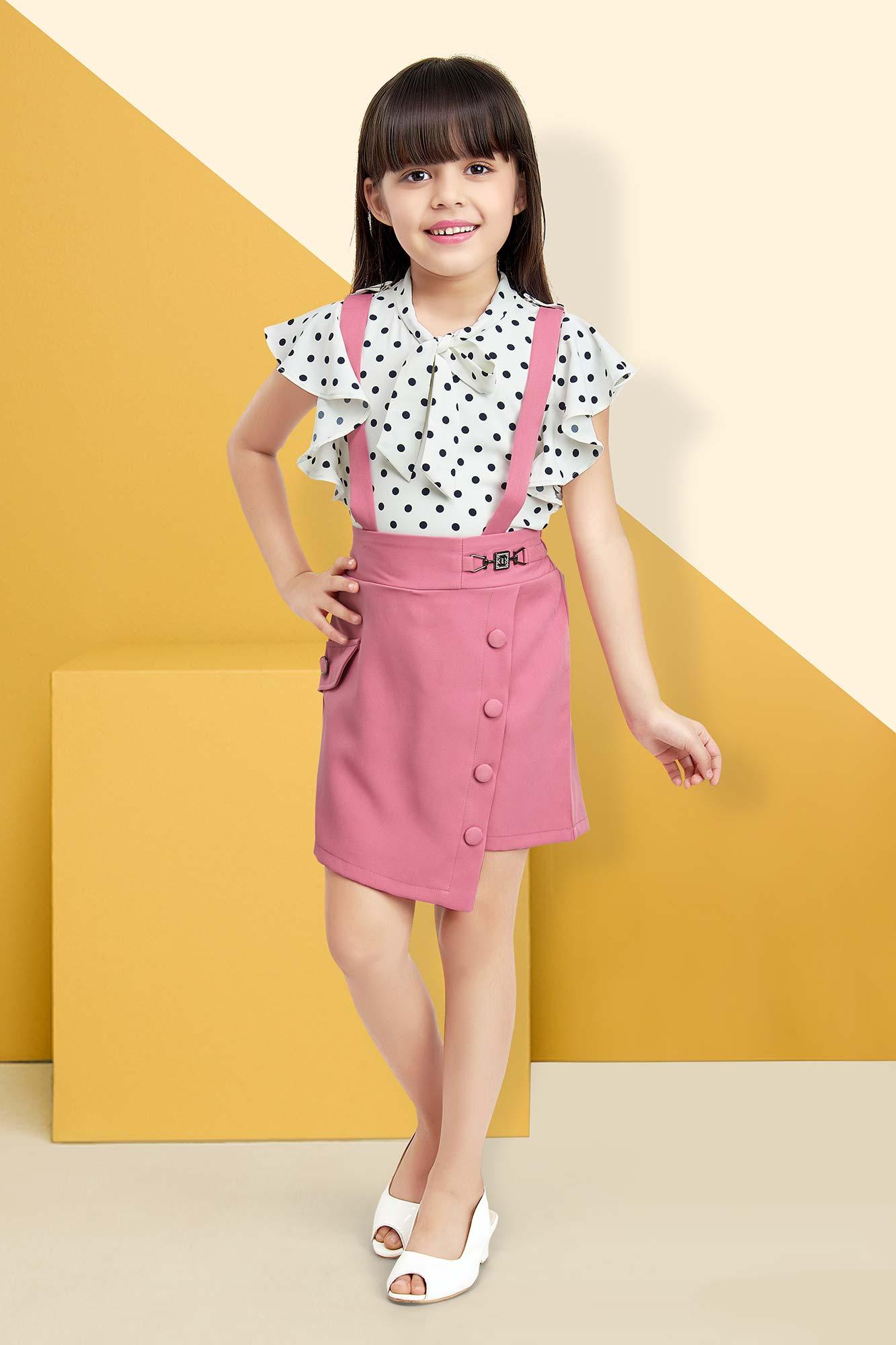 Pretty in Pink Polka Dot Dungaree Skirt Set for Kids - Lagorii Kids