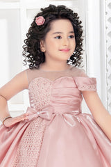 Pretty Peach Embellished Satin Frock For Girls - Lagorii Kids