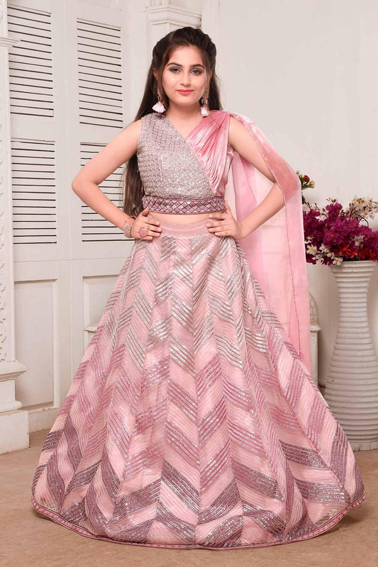 Embroidered Georgette Lehenga Choli in Light Pink (14-16 yrs) - Ucchal  Fashion