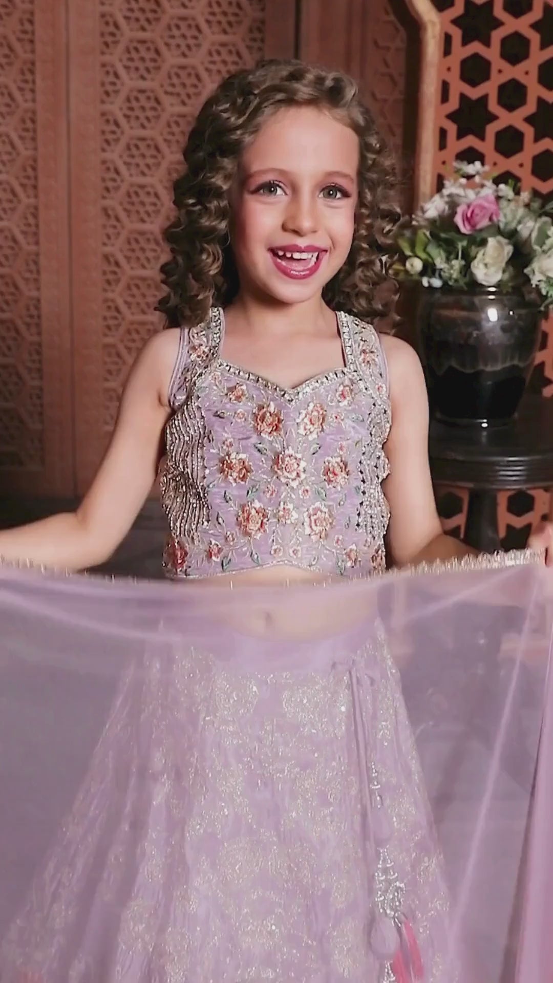 Lavender Floral Embroidered Lehenga Choli Set for Girls