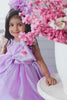 Lavender Shimmer Organza Frock With Embellished Bow For Girls