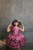 Wine Sequin Designer Party Frock With Flower Embellishments For Girls