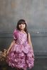 Onion Pink Sequin Designer Party Frock With Flower Embellishments For Girls